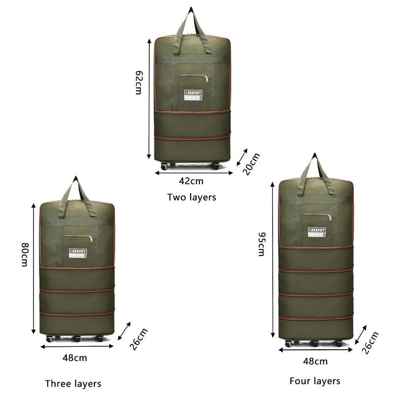 Foldable Wheeled Travel Bag – Expandable Oxford Luggage
