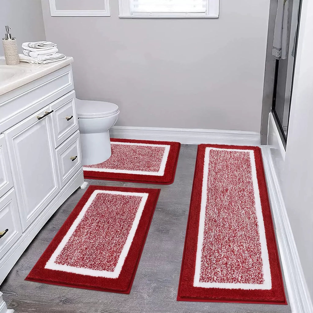 Washable Microfiber Bathroom Rug Set – 3-Piece Non-Slip Absorbent Bath Mats with U-Shaped Toilet Mat, 8 Colors