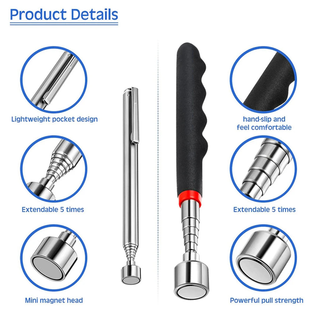 Telescopic Magnetic Pickup Tool – 8LB Capacity, Extendable to 31", LED Light for Screws, Nuts & Bolts