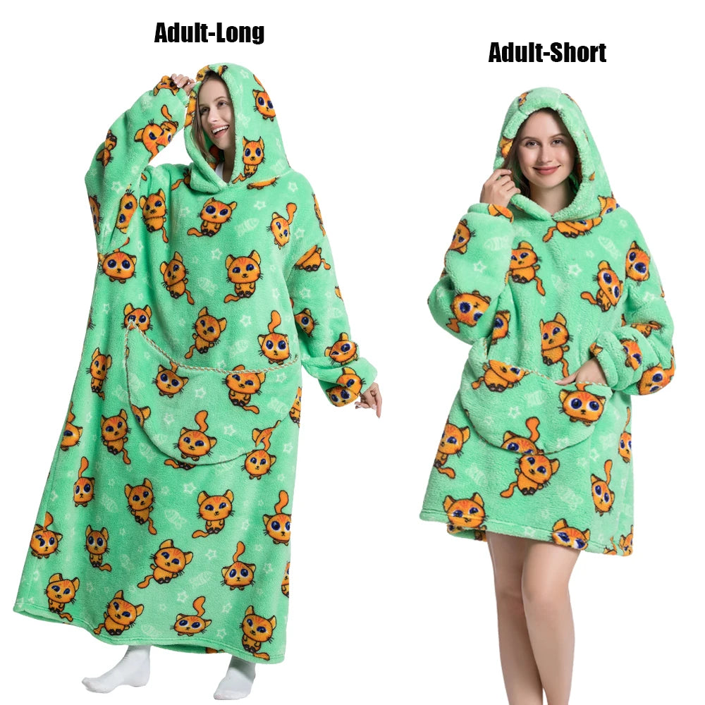 Oversized Wearable Blanket Hoodie – Plush Fleece with Sleeves, Hood & Pocket, 40 Designs