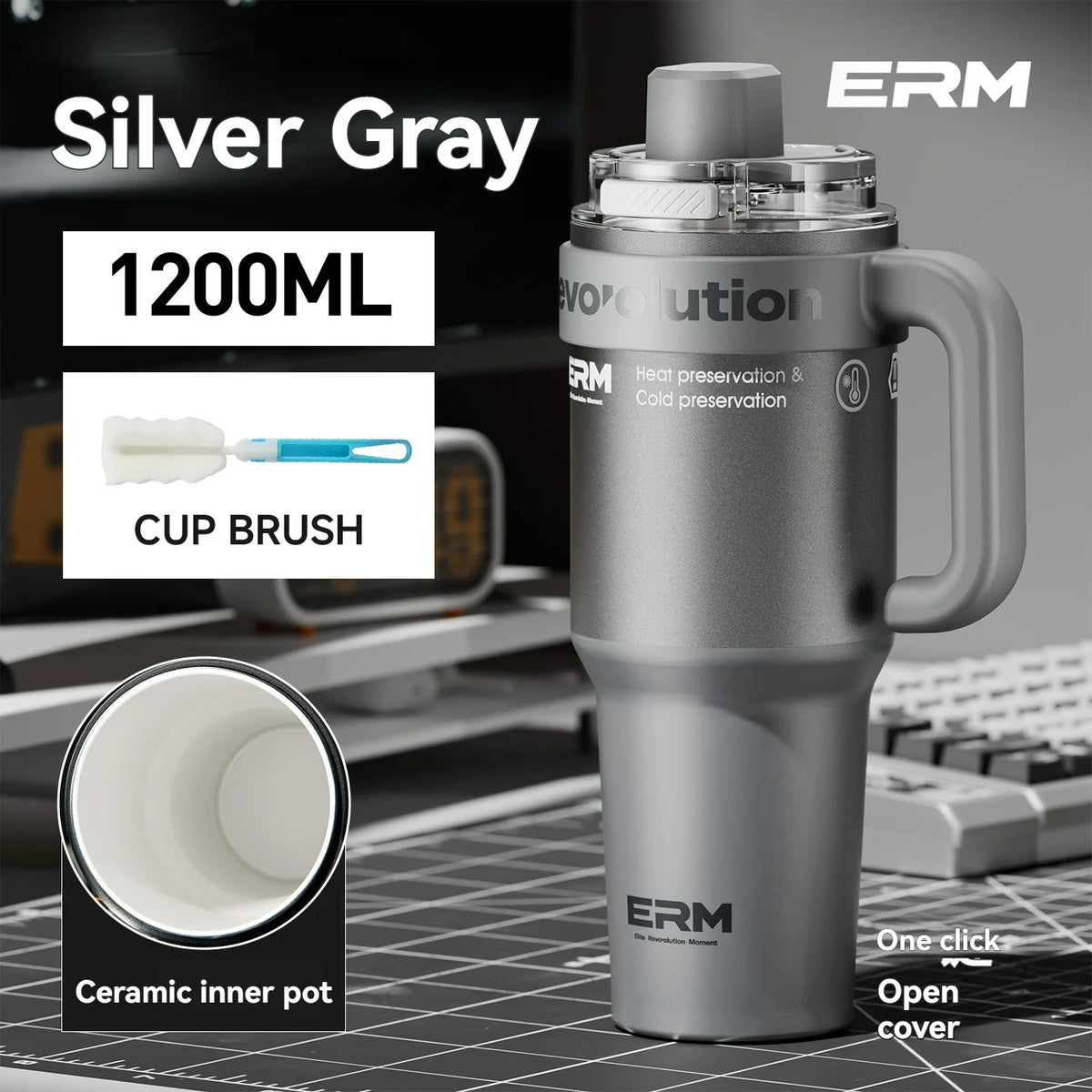 1200ml Insulated Tumbler with Straw & Handle