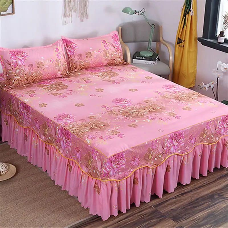 Cotton Quilted Bed Skirt – Double-Thickened Non-Slip Breathable Mattress Cover