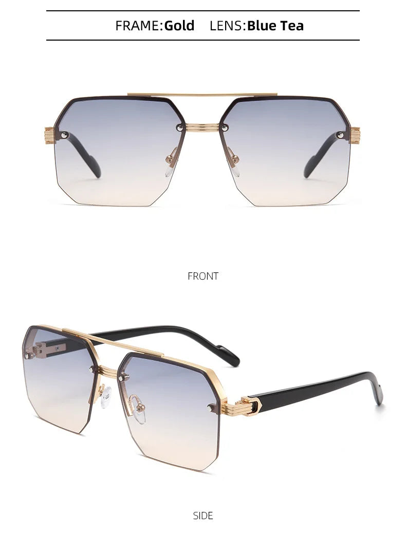 Men's Pilot Flat Top Half Frame Sunglasses | UV400 Classic Travel Casual Vintage Shades