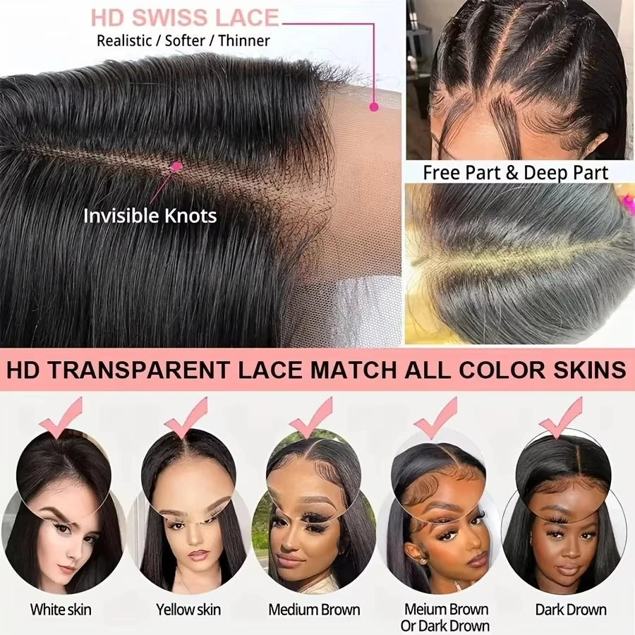Glueless Put On & Go Bone Straight Wig | 36–40 Inch 13x4 13x6 4x4 HD Transparent Lace Brazilian Human Hair