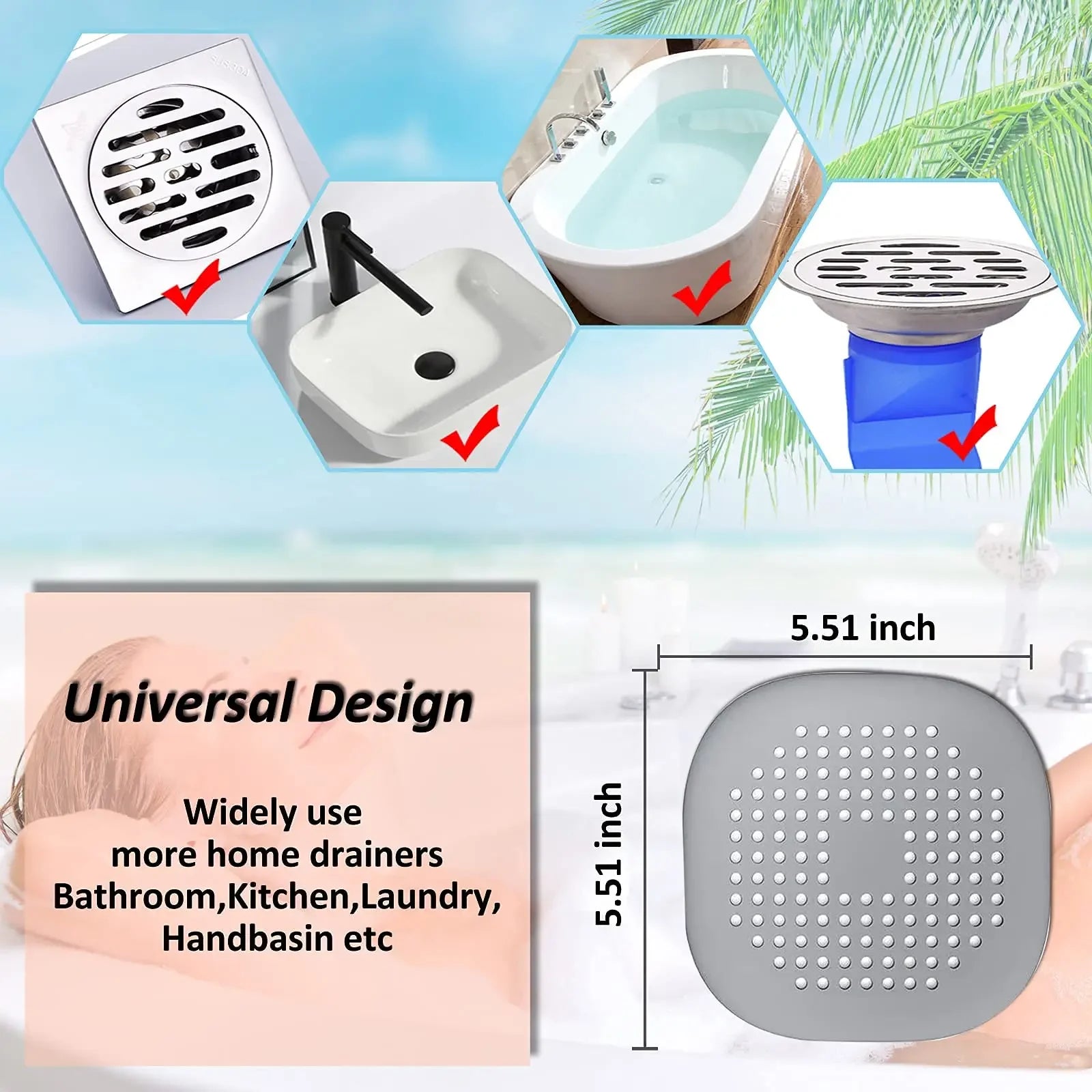 Silicone Drain Plug & Hair Catcher — Kitchen Sink, Bathroom & Bathtub Floor Drain Strainer