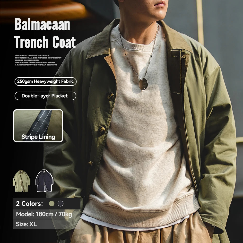 Men's Workwear Trench Coat – Loose Fit Cotton Chore Jacket
