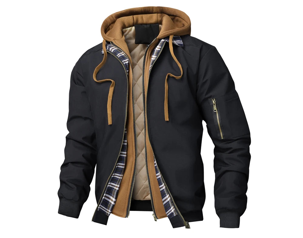 Men's Hooded Windbreaker Jacket – Zip-Front Casual Layer
