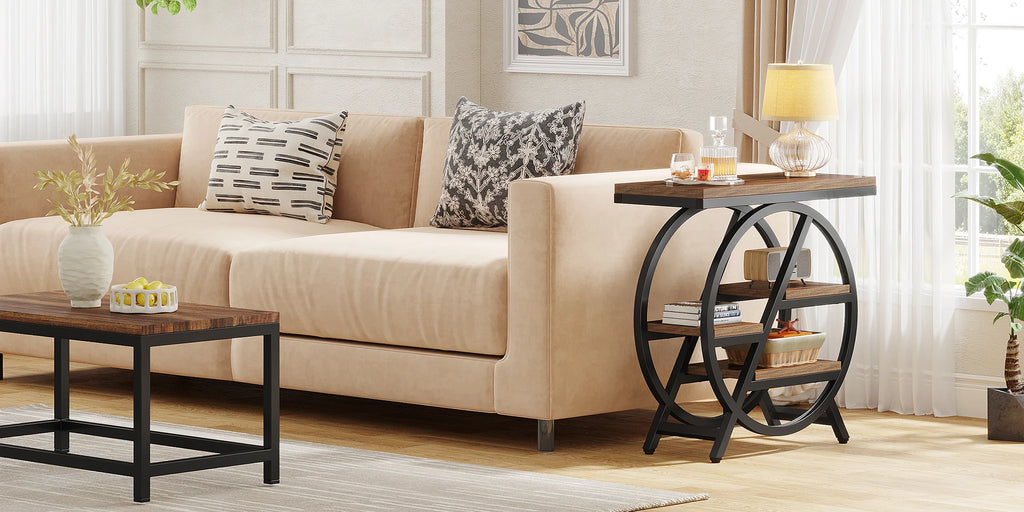 Tribesigns 3-Tier Narrow Side Table — Wood & Geometric Metal Frame