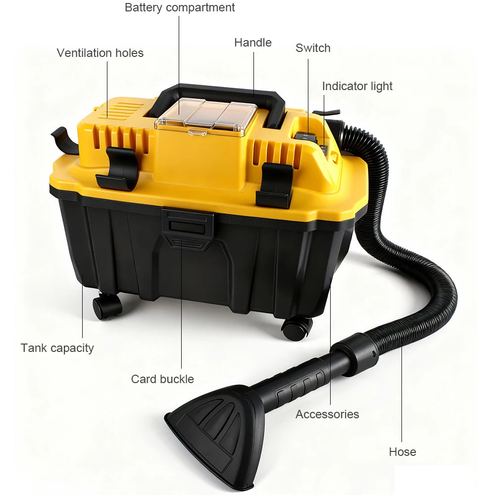 Brushless Cordless Wet/Dry Vacuum – Compatible with DeWalt 12V–24V Batteries (Tool Only)