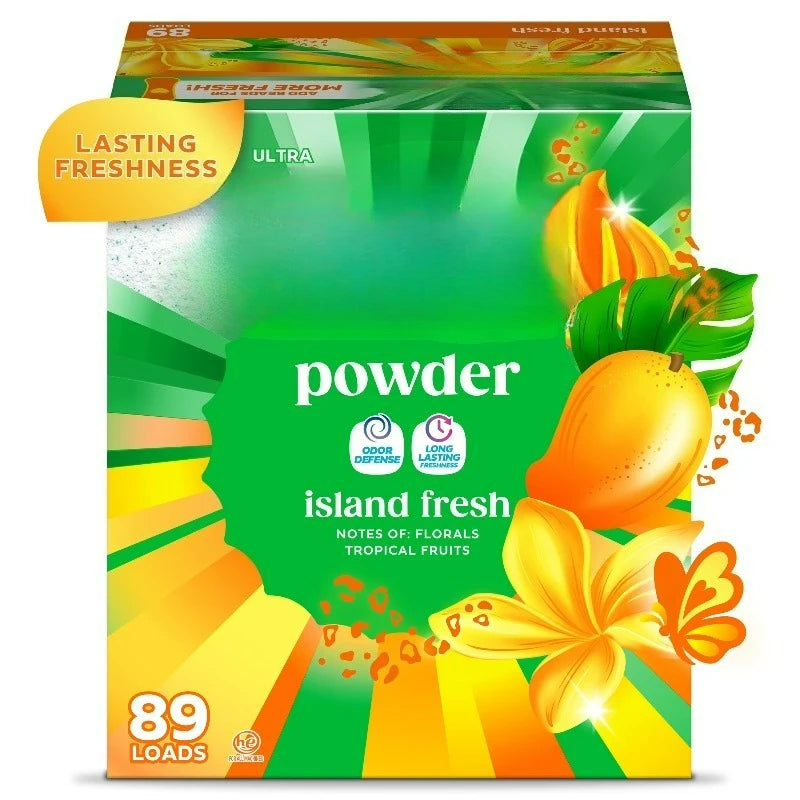 Fresh Laundry That Lasts All Day — Island Fresh HE Powder Laundry Detergent | 89 Loads, 82 oz, Odor Defense