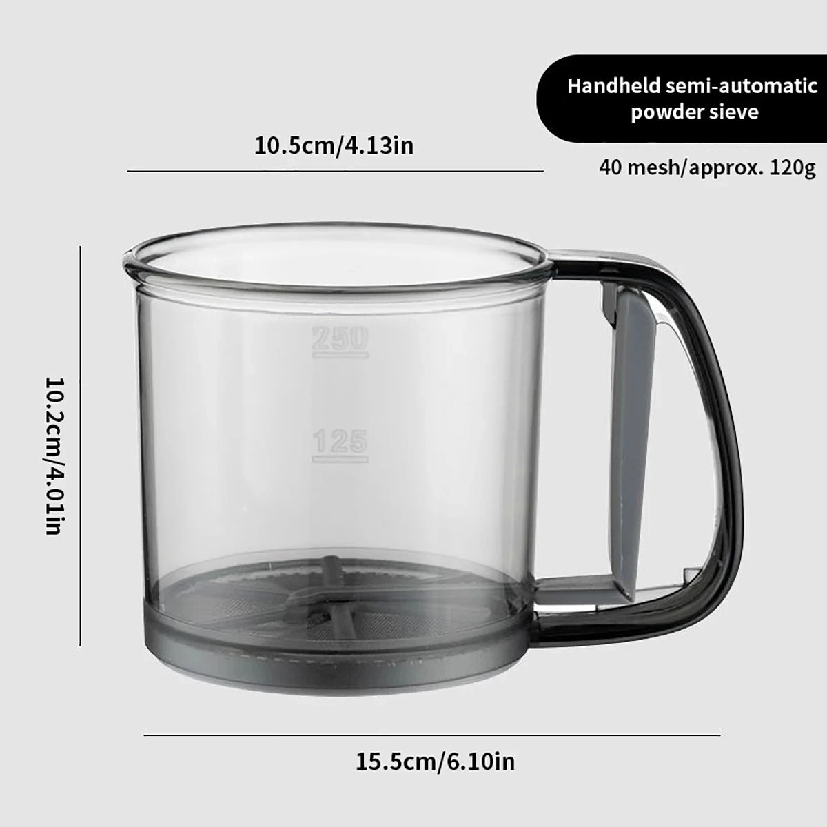 Baking Flour Sieve with Capacity Scale — 40 Mesh Semi-Automatic Kitchen Filter