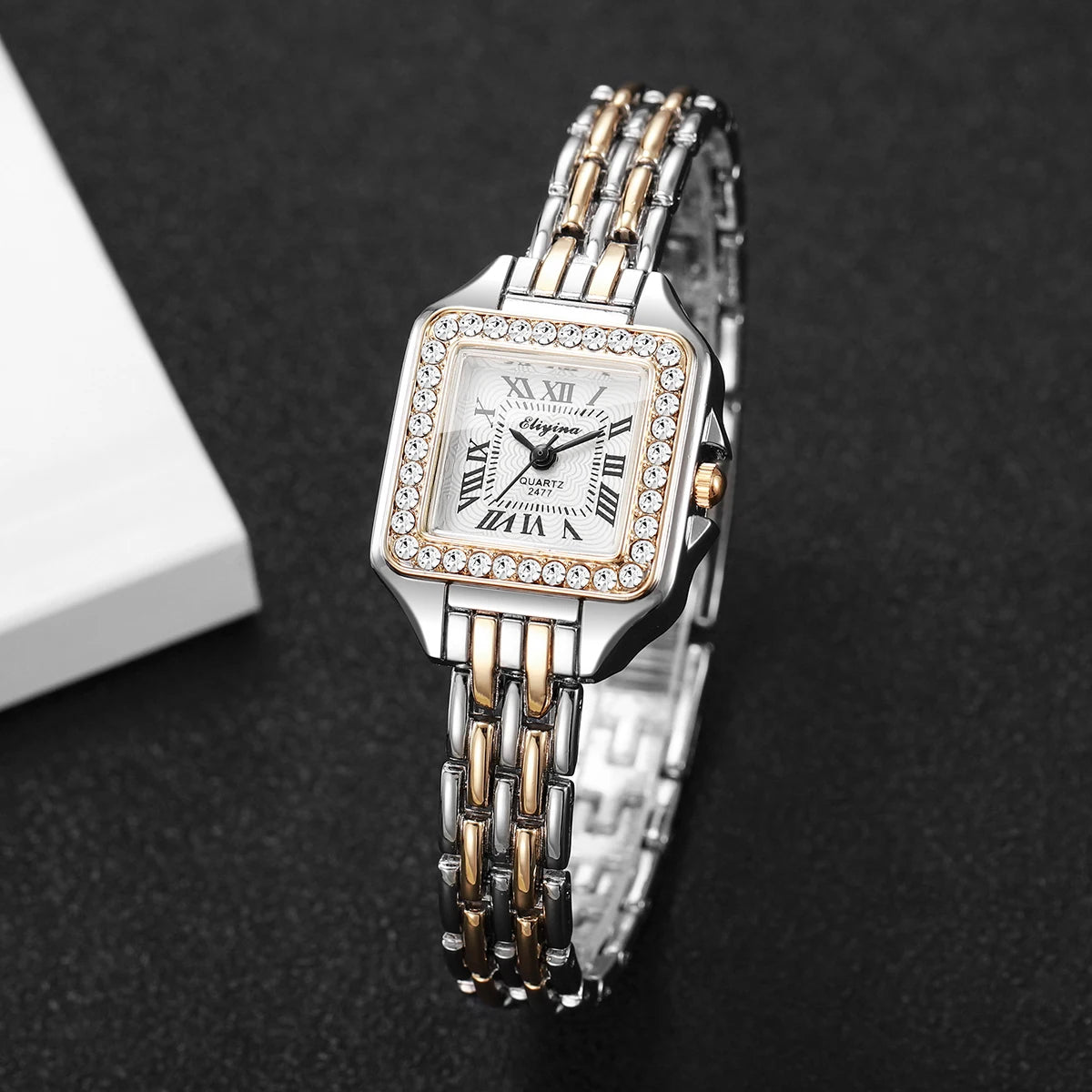 Women's Elegant Rhinestone Square Quartz Watch | Roma Dial Fashion Ladies Wristwatch