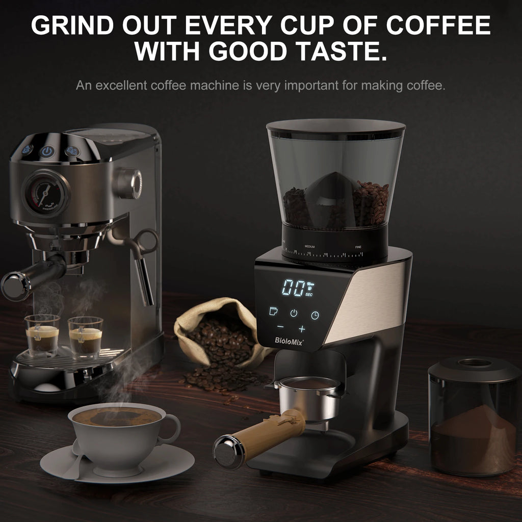 BioloMix Electric Coffee Grinder – 30 Grind Settings, Magnetic Ring, for Espresso, Drip & Pour Over