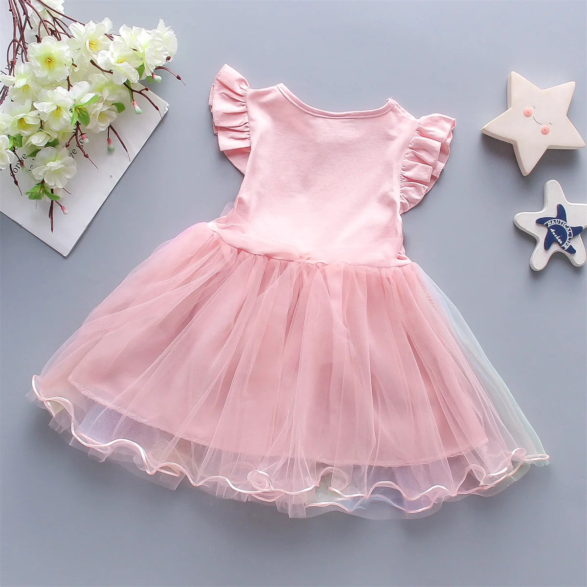 Baby Girl Sleeveless Casual Dress — Rainbow Mesh Print (0–3 Years)