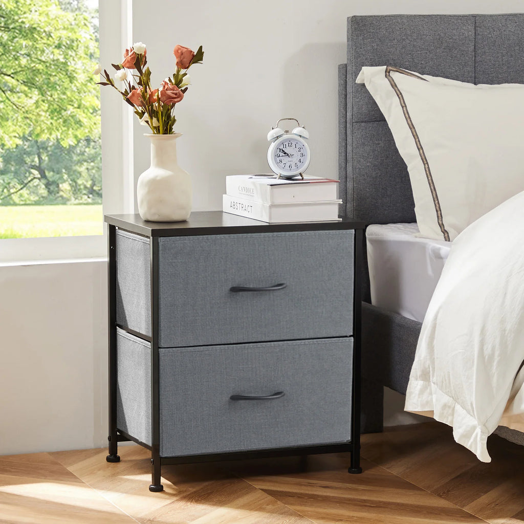 JHK Nightstand & Bedside Table – 2 Fabric Drawers, Storage Cabinet for Bedroom, Coffee & Sofa Side Table