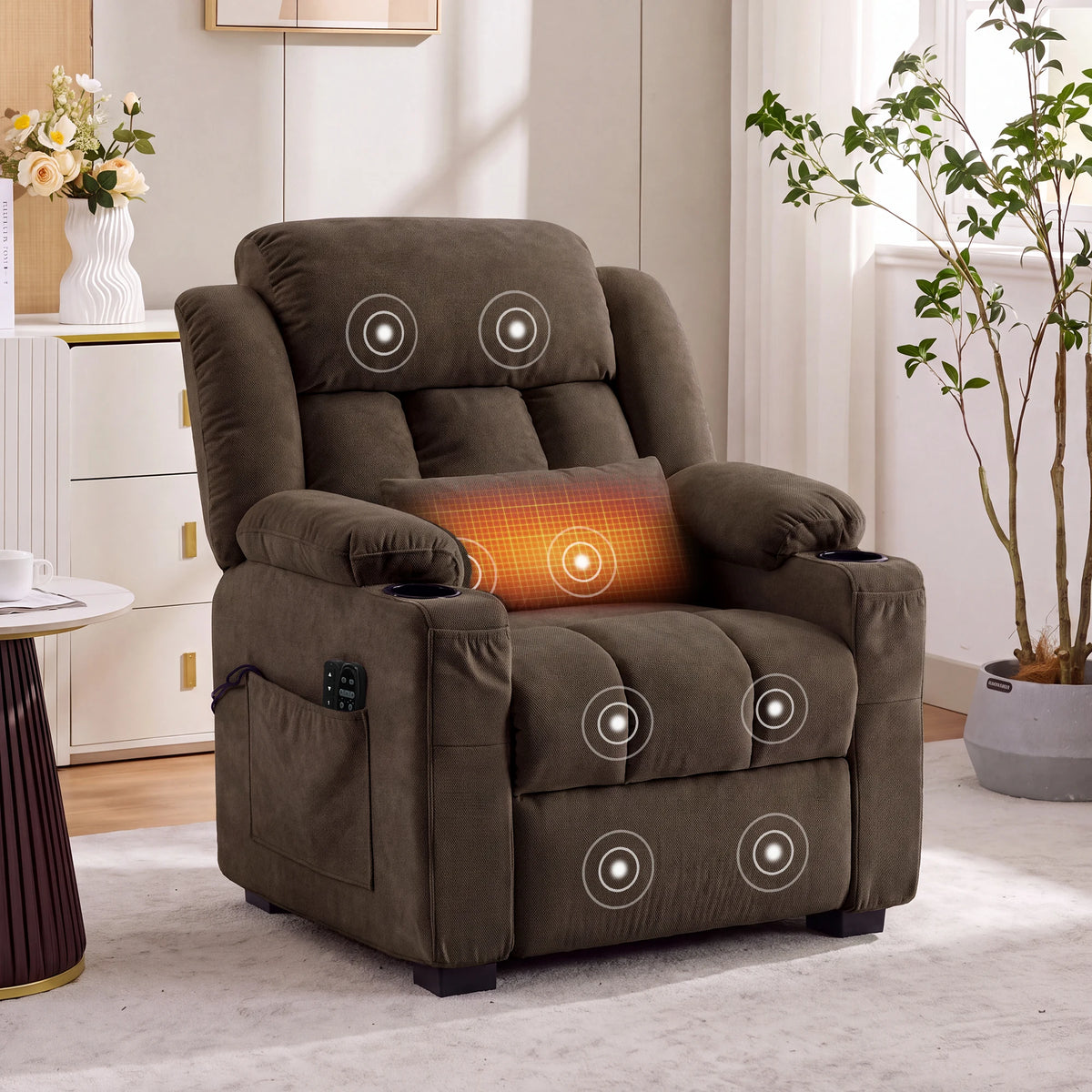 Power Recliner with Heat, Massage & 22-Inch Seat