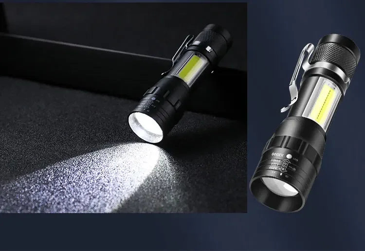 USB Rechargeable Mini Zoomable Flashlight – COB+XPE 3-Mode Camping & Emergency Torch