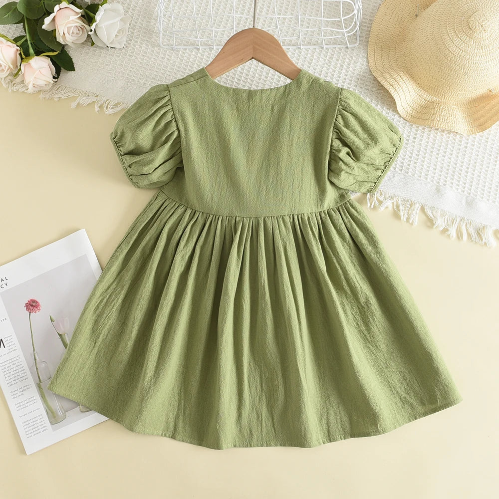 Floral Print Korean Girls Casual Dress — Summer Princess Dress for Children