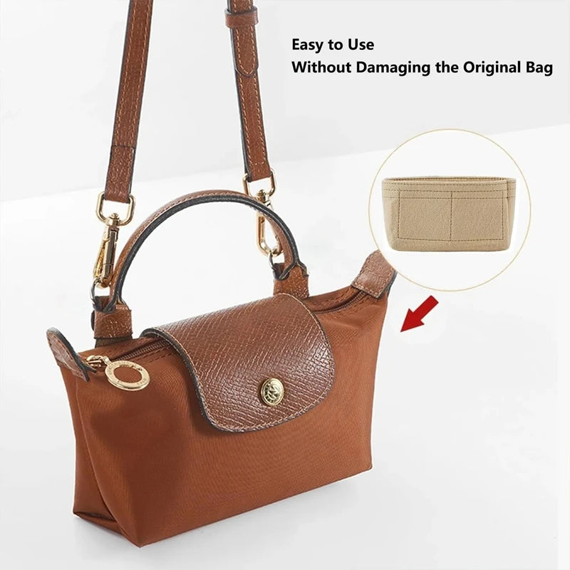 Bag Organizer Insert for Longchamp Small Tote – Inner Liner Handbag Organizer, Mini Size