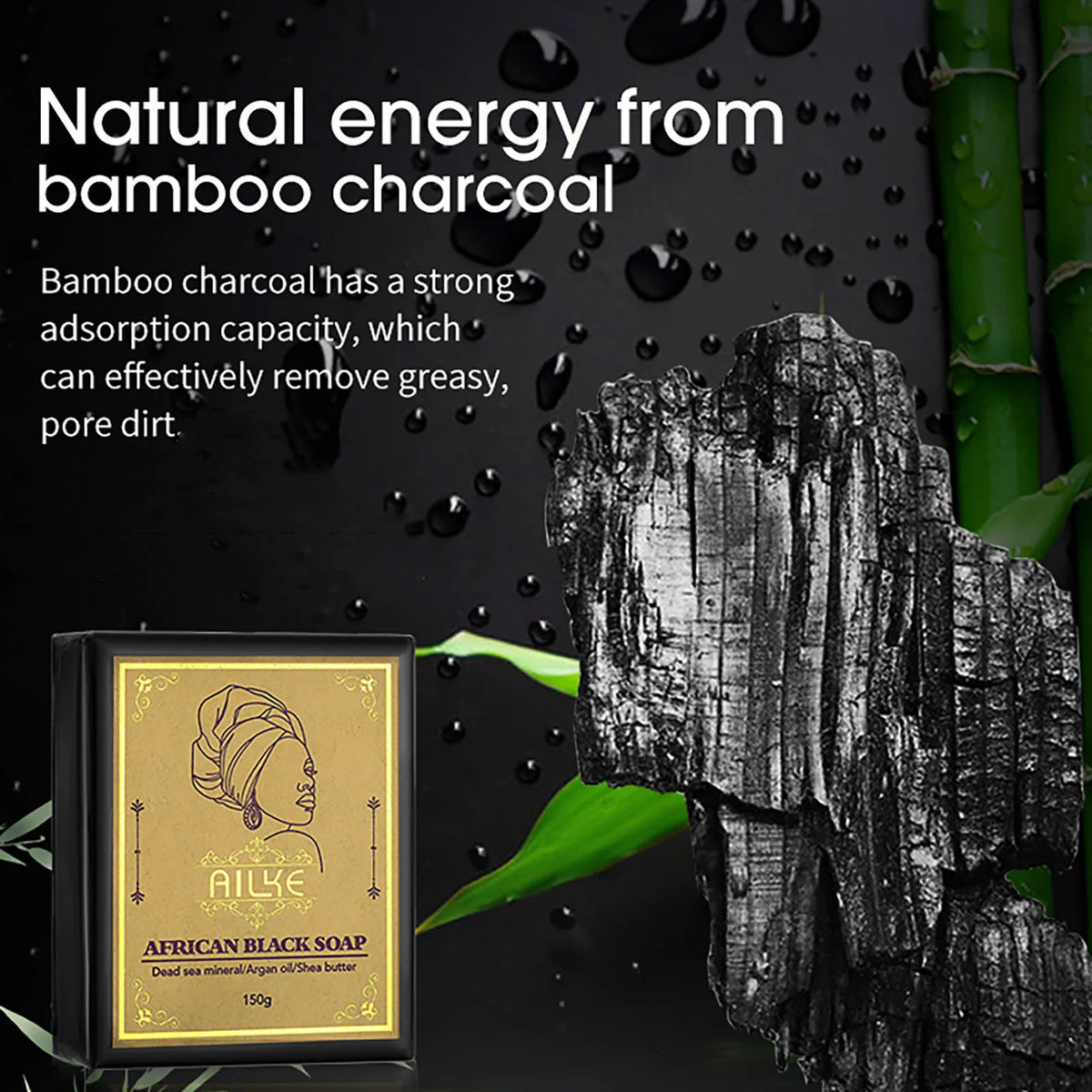 AILKE African Natural Black Soap Bar – Deep Cleansing, Anti-Acne & Brightening for Face & Body