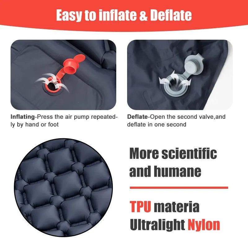 Outdoor Camping Inflatable Mattress with Pillow – Ultralight Air Mat with Built-In Pump for Hiking