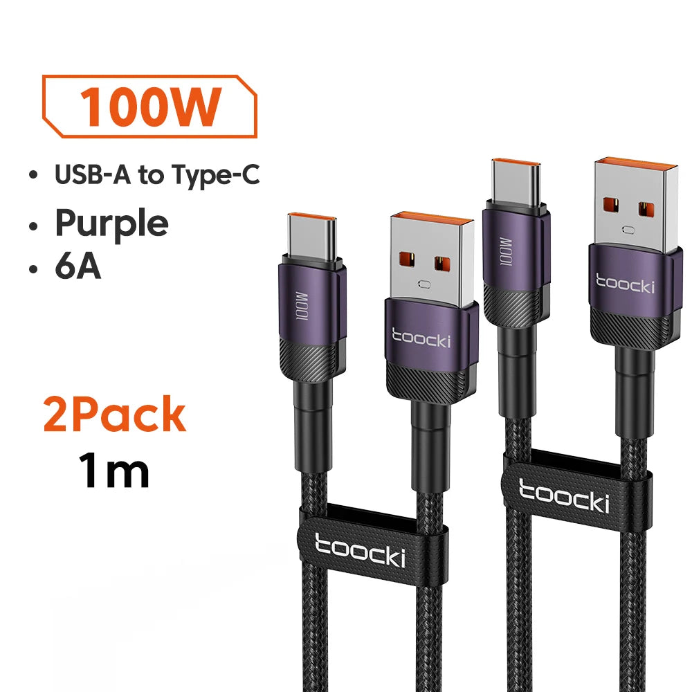 6A Speed. Braided Strength. Every Length. — Toocki USB-A to USB-C 6A 100W Fast Charging Cable | 0.25m to 3m, Huawei, Xiaomi, Samsung, OnePlus, 4 Colors