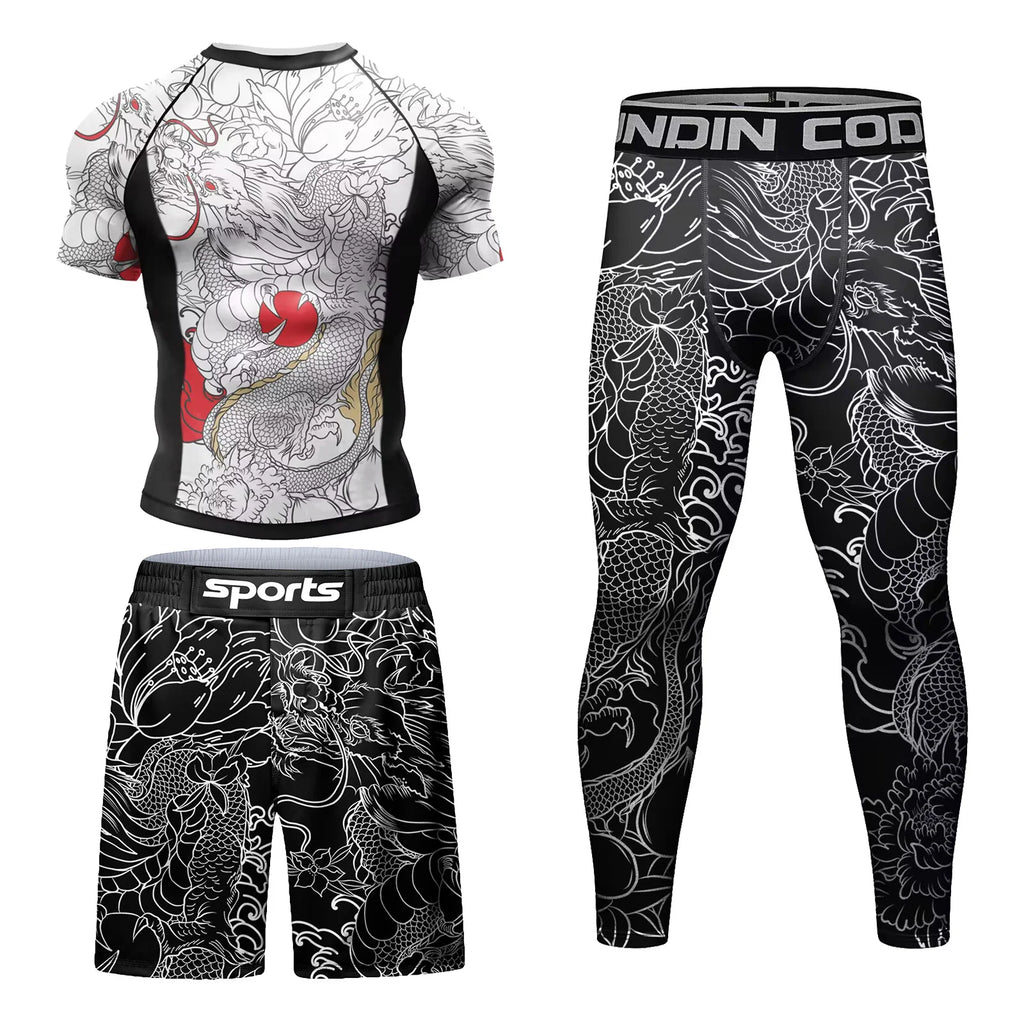 Men's MMA BJJ No-Gi Rashguard & Compression Set – Jiu Jitsu Boxing Muay Thai Sport Suit