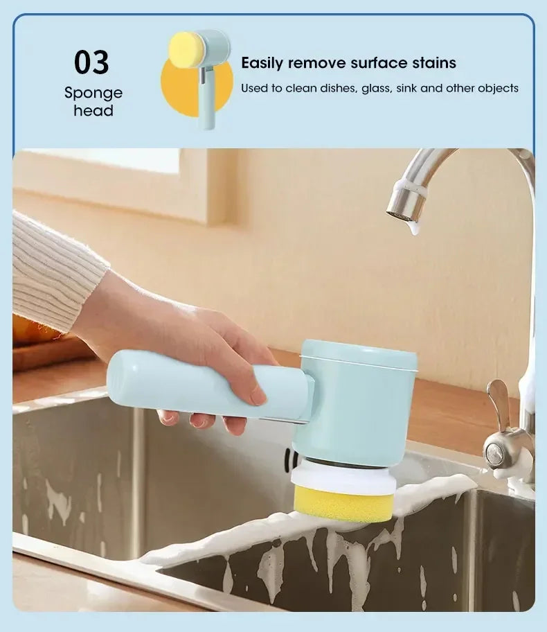 Cordless Spin Scrubber 5-in-1 – USB Rechargeable Electric Cleaning Brush for Bathroom, Kitchen & Tile
