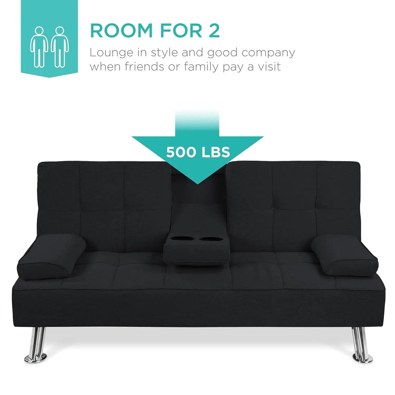 Sit, Recline, Sleep — Modern Linen Folding Futon Sofa Bed | 3 Positions, 2 Cupholders, Removable Armrests, 500 lb Capacity