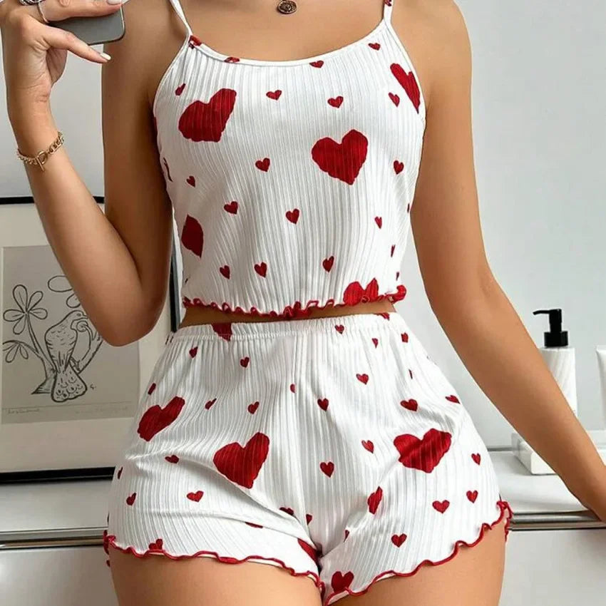 Women's 2-Piece Tank Top & Shorts Pajama Set | Soft Ventilated Love Print Sleepwear