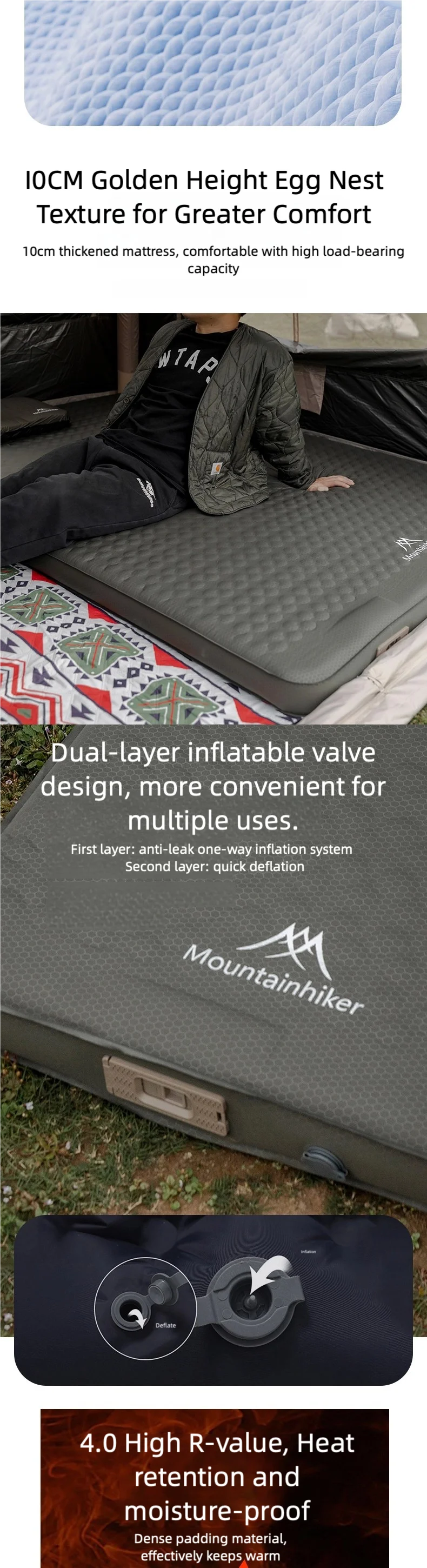 Double Self-Inflating Camping Mattress – Compact Folding Waterproof Outdoor Pad for 2