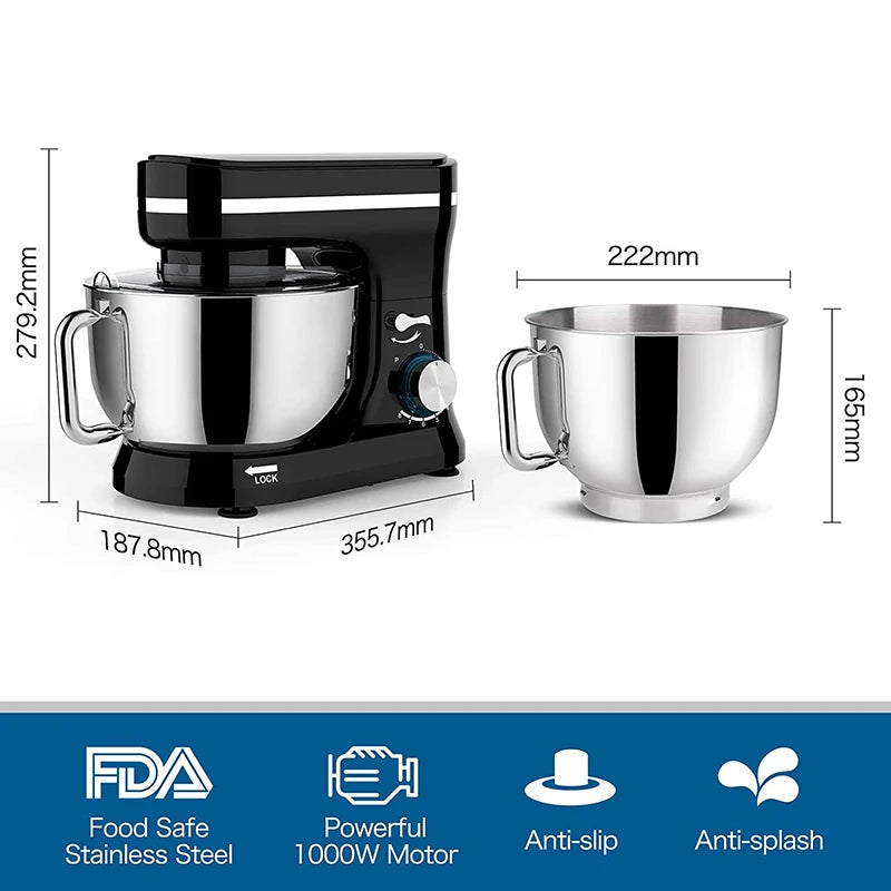 1000W Stand Mixer & Food Processor – 8+P Speed Electric Blender, Egg Whisk, Desktop Kitchen Mixer with Bowl
