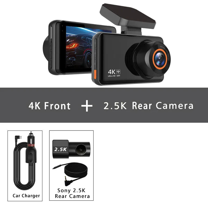 UHD 4K+2.5K Dual Lens Dash Cam – WiFi, GPS, WDR Night Vision, Mini Car DVR Black Box