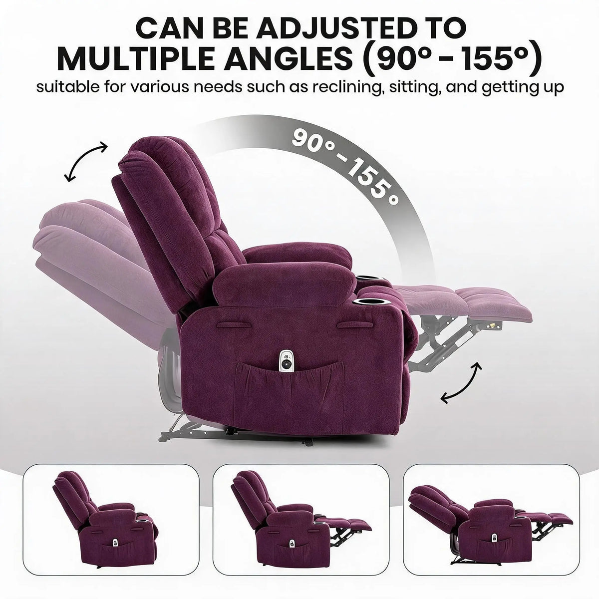Massage Recliner Chair with Heat – 155° Manual Recline
