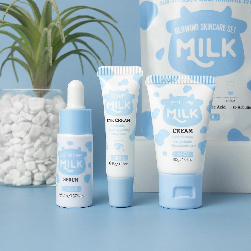 LAIKOU Milk Glowing Trio Skincare Set – Hydrating Serum, Eye Cream & Moisturizer