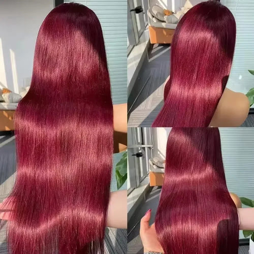 99J Burgundy  Straight Lace Front Human Hair Wigs 13x4 13x6 HD Transparent Full Lace Frontal Wig 200 Density Straight Hair Wigs