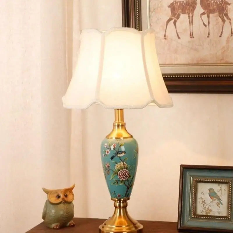 French Style Ceramic Lamp – Fabric Shade