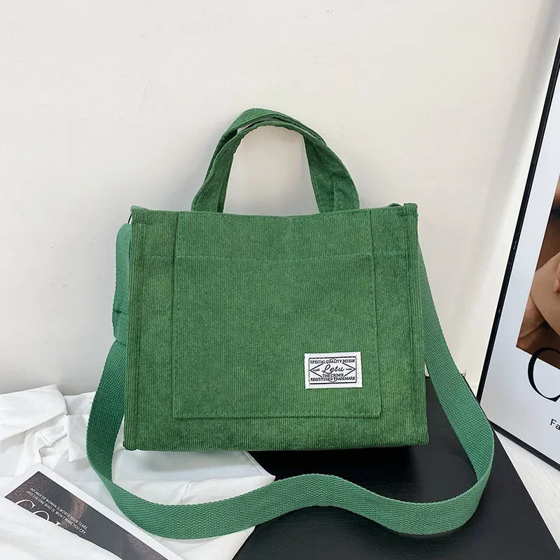 Vintage Corduroy Crossbody Tote Bag – Retro Casual Shoulder Purse for Women