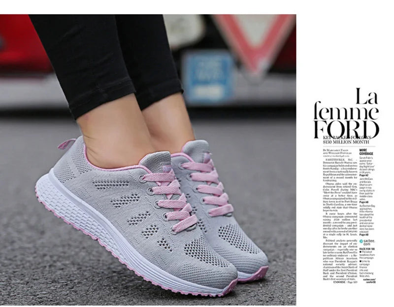 Women’s Casual Mesh Flat Sneakers — Breathable Lightweight Walking Shoes