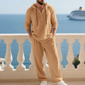 Men's Linen Casual Loose Hooded Henley Shirt & Long Pants Set – Relaxed Autumn 2-Piece Suit