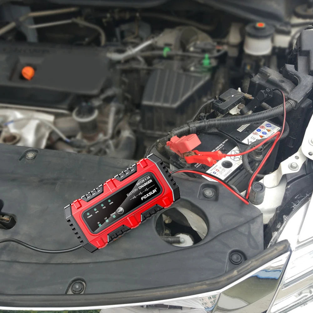 6V/12V 1.5A Smart Car & Motorcycle Battery Charger – Lead-Acid AGM GEL Charging Unit