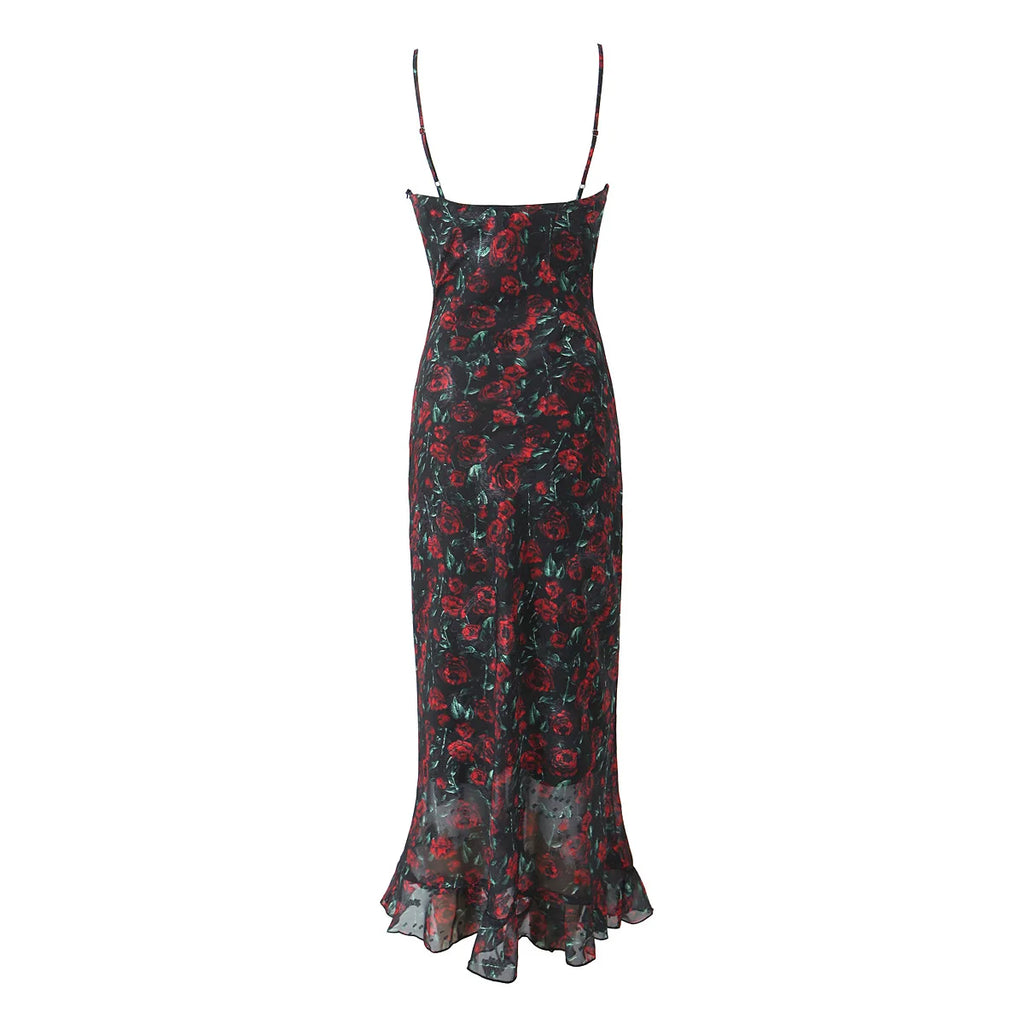 Vintage Floral Front Tie Bodycon Midi Dress — Sexy Elegant Black Summer Dress