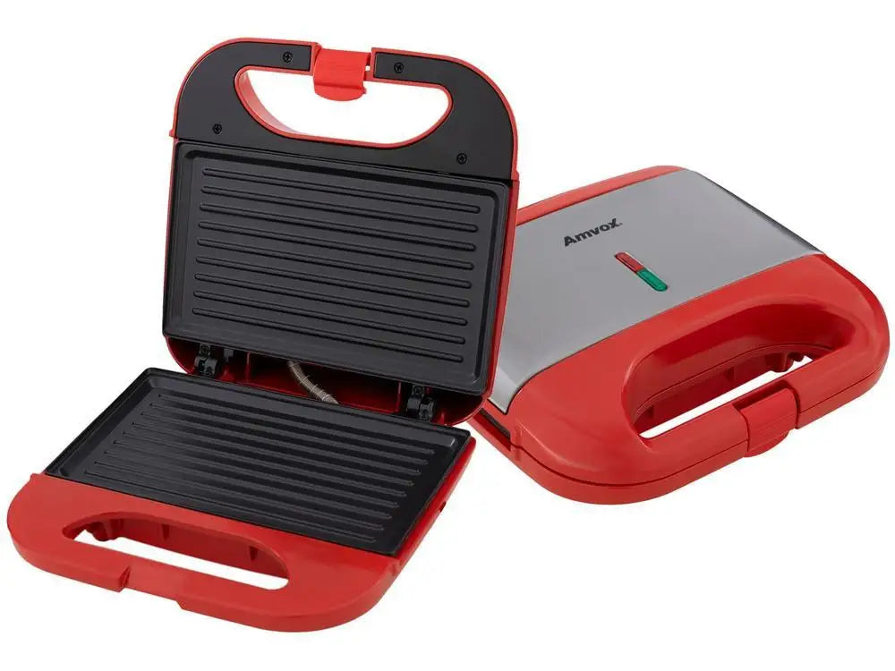 Amvox 750W Electric Sandwich Grill – Red, Non-Stick, 110V