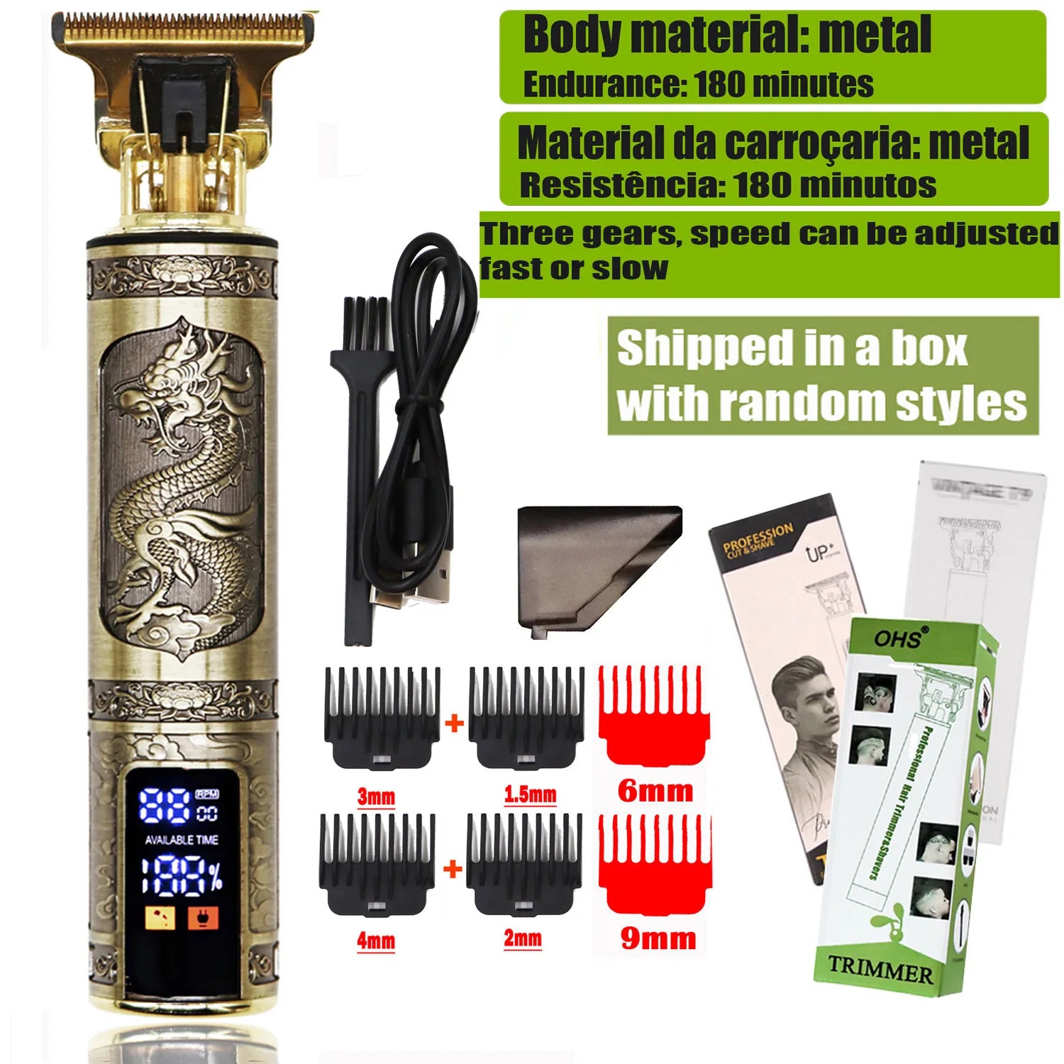 OHS T9 Hair Clipper – Titanium Blade, 0mm Barber Shaver, Beard & Body Trimmer
