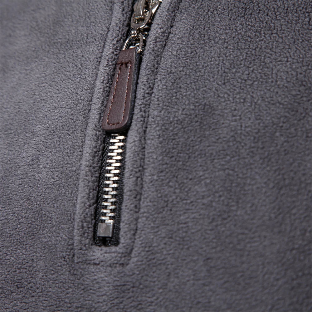 Men's Zip Neck Fleece Pullover Sweatshirt — Quarter-Zip Warm Layering Top