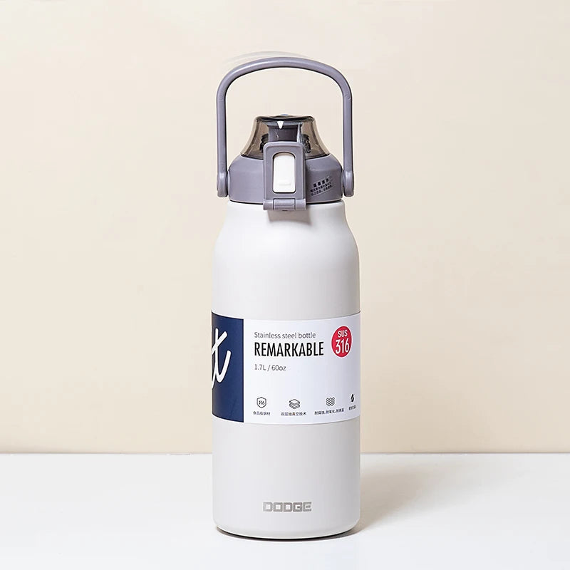 DODGE 1300ml/1700ml Large Capacity Thermos with Pop-Up Straw & One-Key Lid – 6–12Hr, CE Certified, 7 Colors