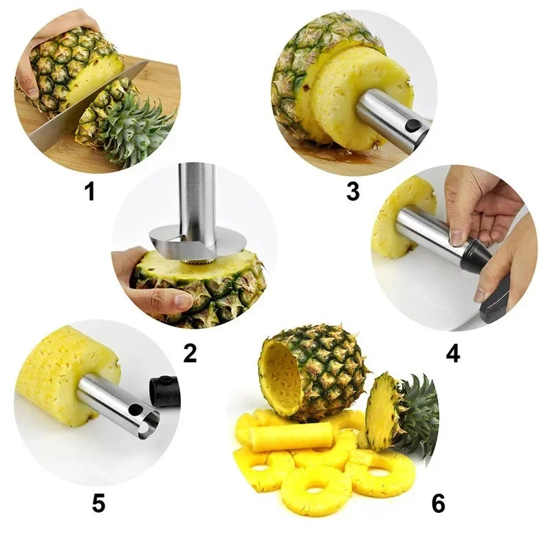 Slice a Pineapple in Seconds. — Stainless Steel Pineapple Slicer & Peeler | Cutter, Corer & Parer Knife, 24x10cm, Green, Black & Yellow