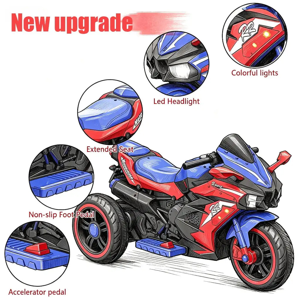 12V Kids Ride-On Motorcycle – Three-Wheel Electric Toy with Remote