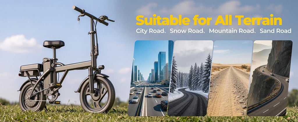 14'' Foldable Electric Bike 500W Motor 48V Battery 22MPH Max Speed 30Miles Long Range with Two Seats for Adult Mini E Bike