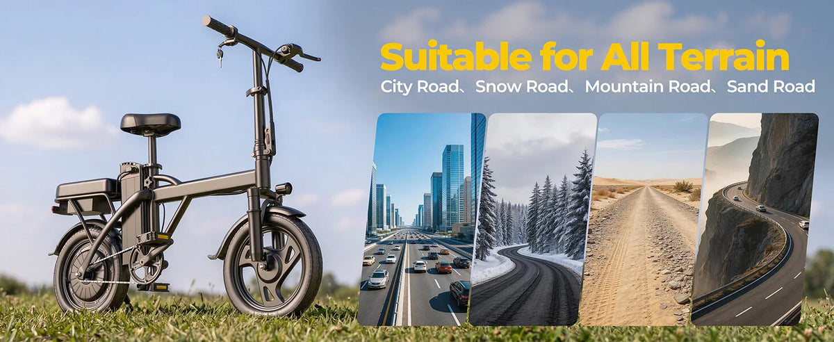 14'' Foldable Electric Bike 500W Motor 48V Battery 22MPH Max Speed 30Miles Long Range with Two Seats for Adult Mini E Bike